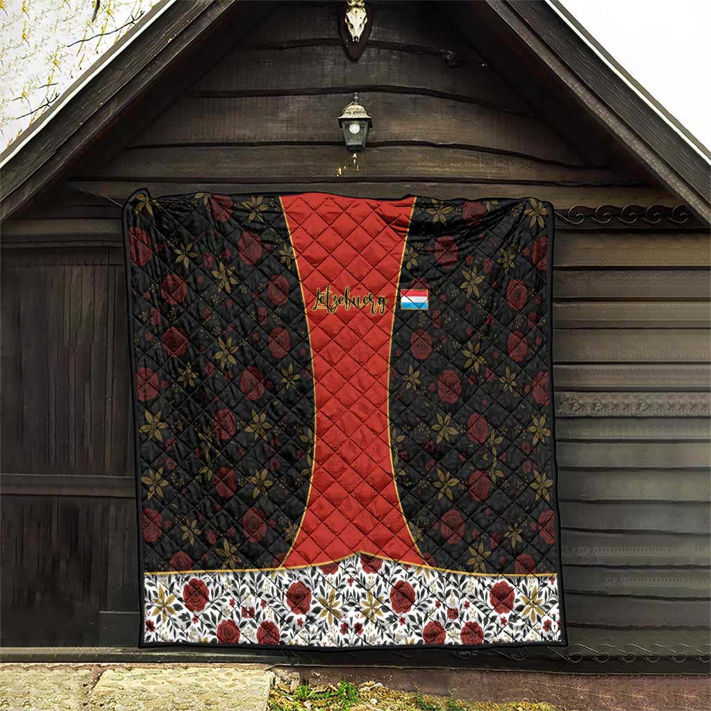 Luxembourg Quilt with Floral Folk Embroidery and Red Black Pattern Design