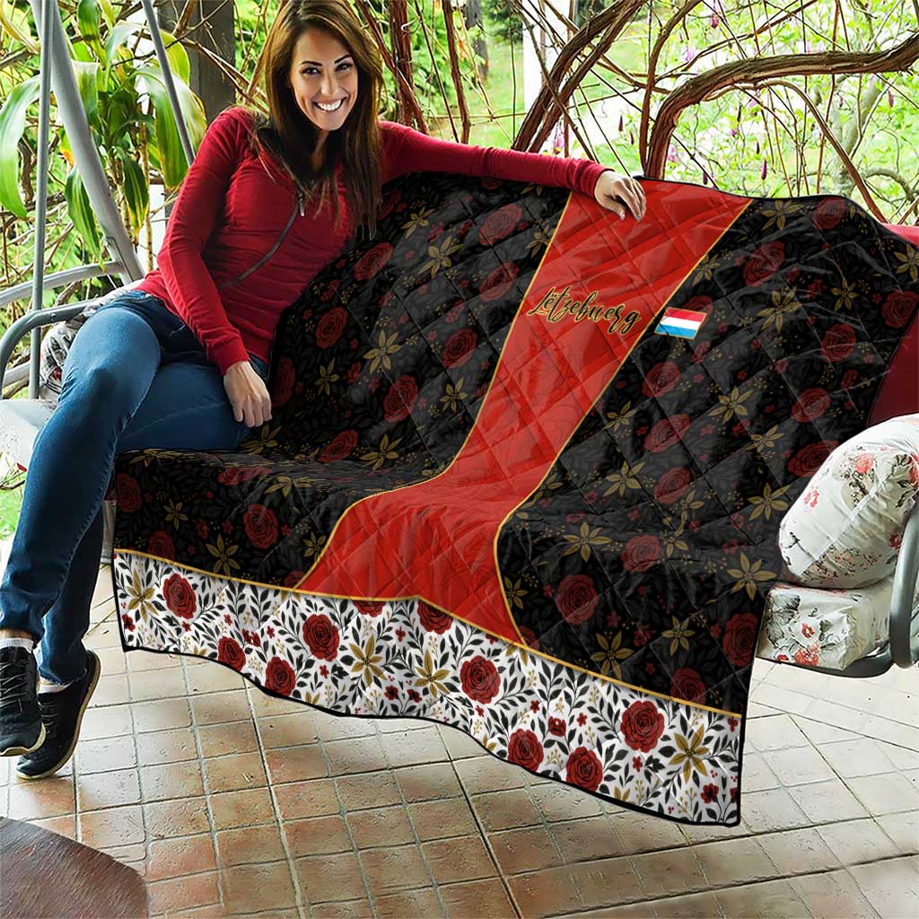 Luxembourg Quilt with Floral Folk Embroidery and Red Black Pattern Design