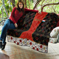 Luxembourg Quilt with Floral Folk Embroidery and Red Black Pattern Design