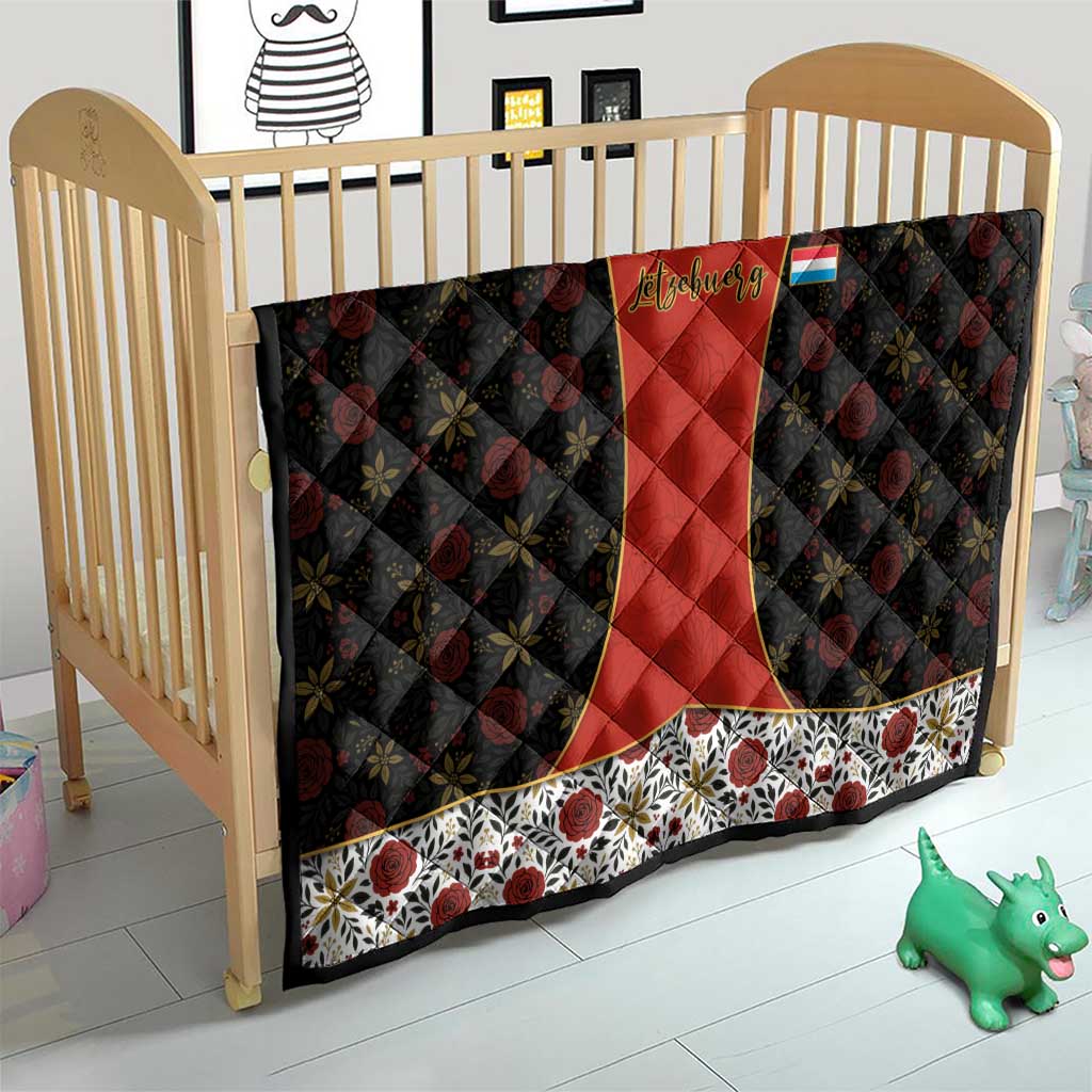 Luxembourg Quilt with Floral Folk Embroidery and Red Black Pattern Design