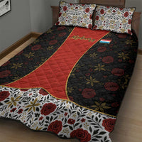 Luxembourg Quilt Bed Set with Floral Folk Embroidery and Red Black Pattern Design