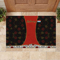 Luxembourg Rubber Doormat with Floral Folk Embroidery and Red Black Pattern Design