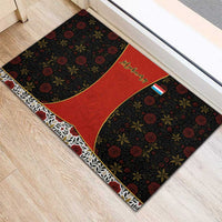 Luxembourg Rubber Doormat with Floral Folk Embroidery and Red Black Pattern Design