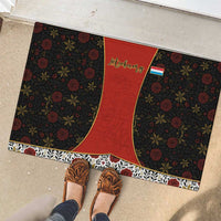 Luxembourg Rubber Doormat with Floral Folk Embroidery and Red Black Pattern Design