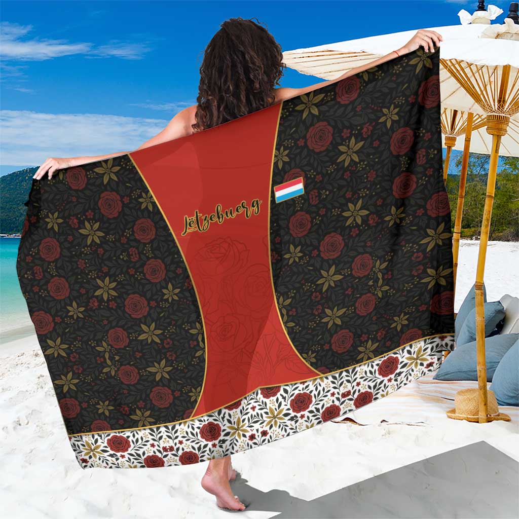 Luxembourg Sarong with Floral Folk Embroidery and Red Black Pattern Design