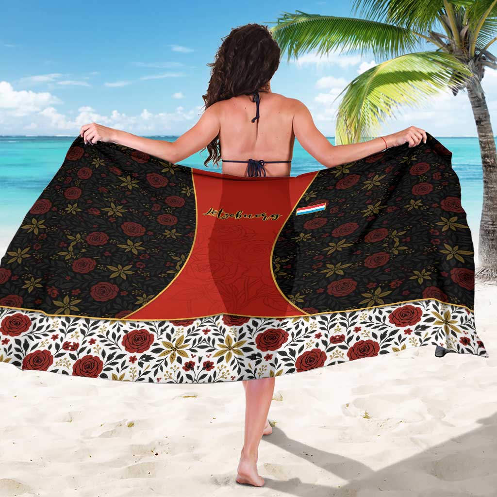 Luxembourg Sarong with Floral Folk Embroidery and Red Black Pattern Design