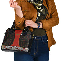Luxembourg Shoulder Handbag with Floral Folk Embroidery and Red Black Pattern Design