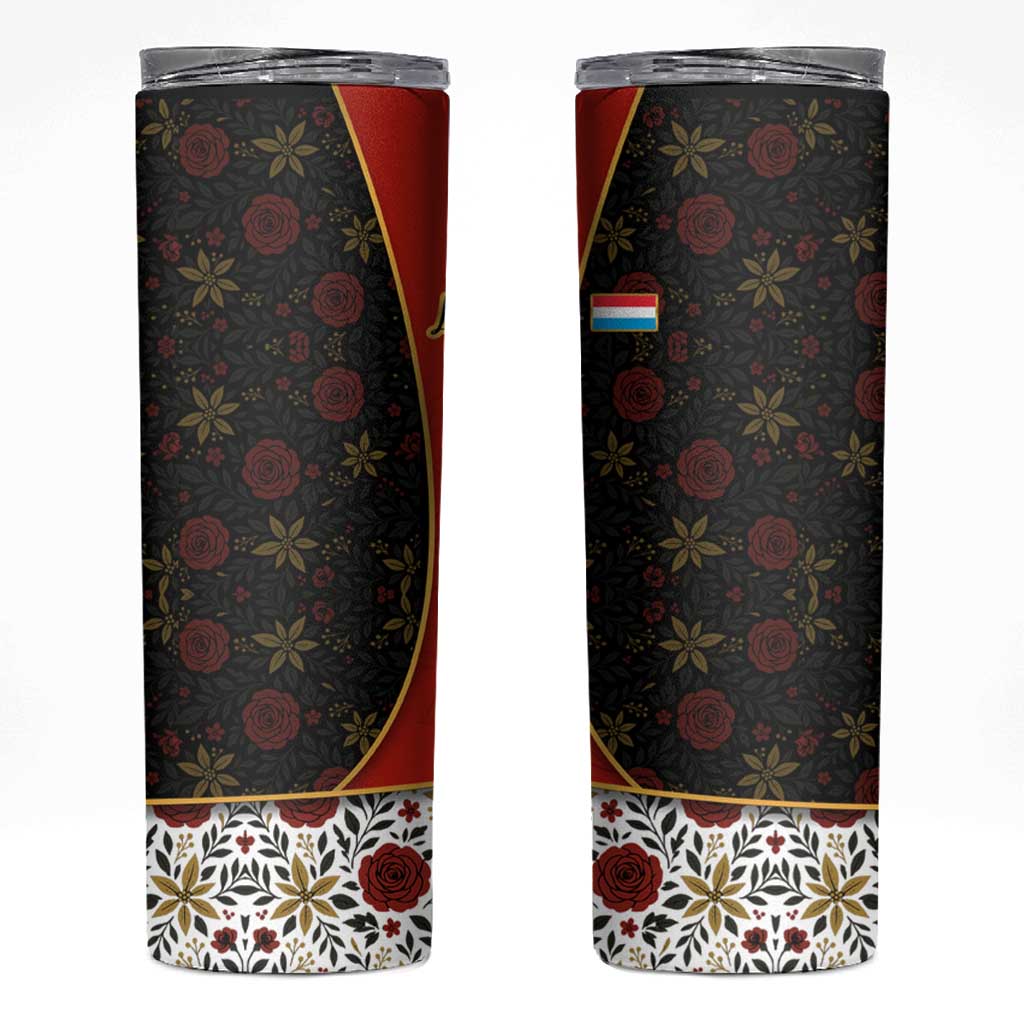 Luxembourg Skinny Tumbler with Floral Folk Embroidery and Red Black Pattern Design