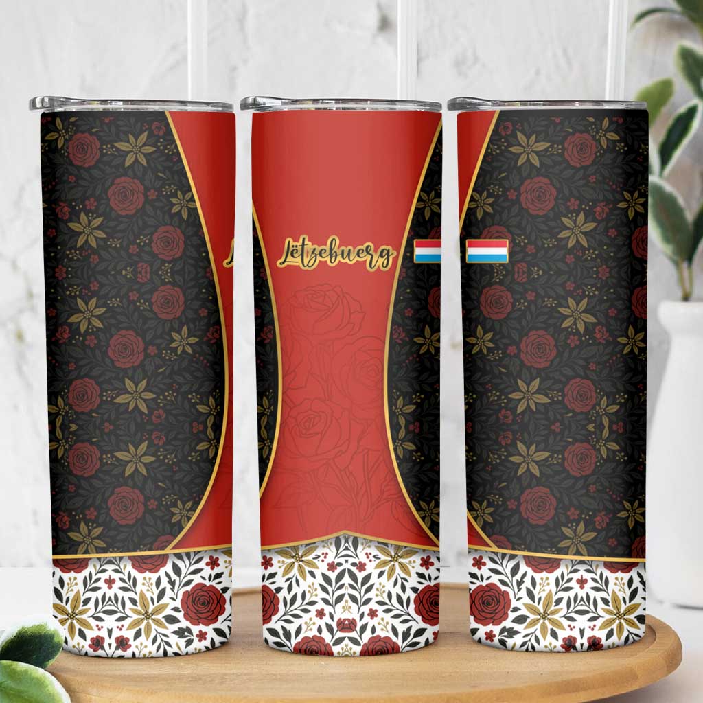 Luxembourg Skinny Tumbler with Floral Folk Embroidery and Red Black Pattern Design