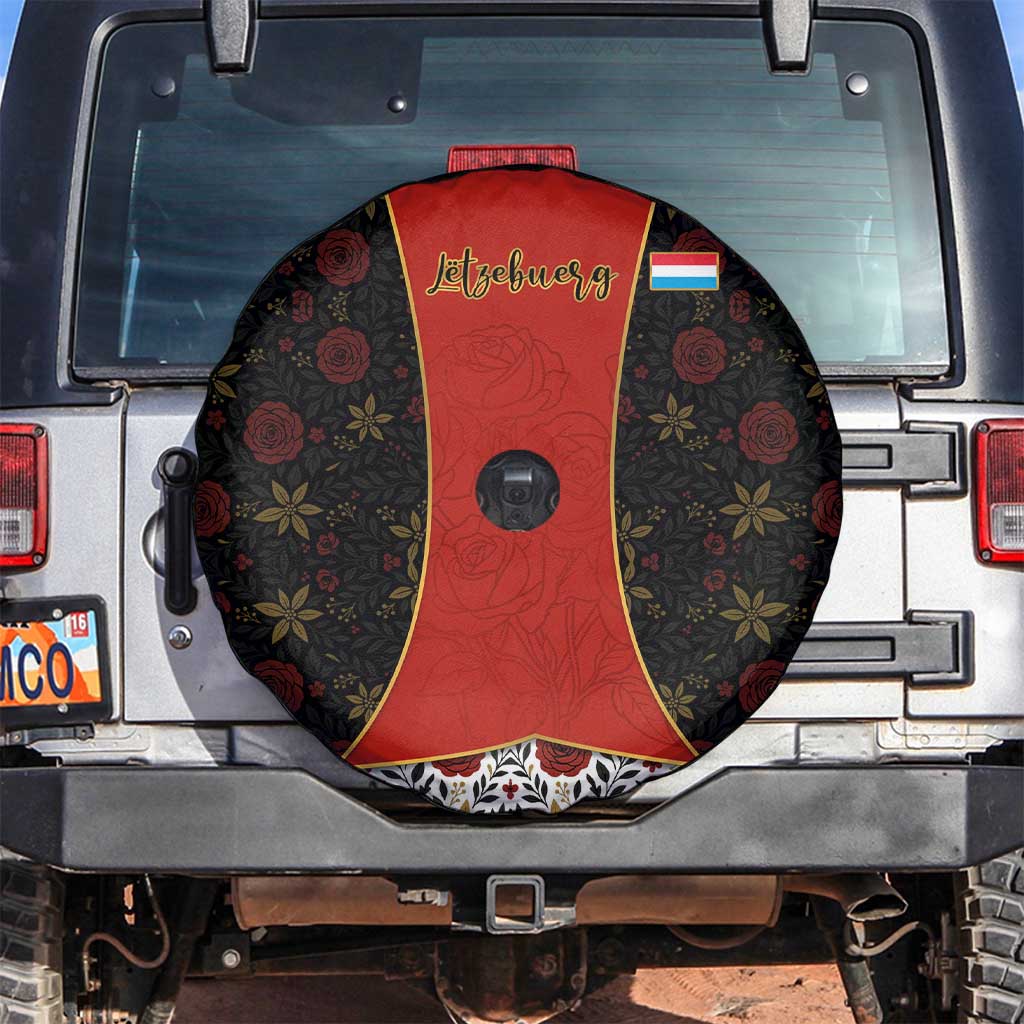 Luxembourg Spare Tire Cover with Floral Folk Embroidery and Red Black Pattern Design