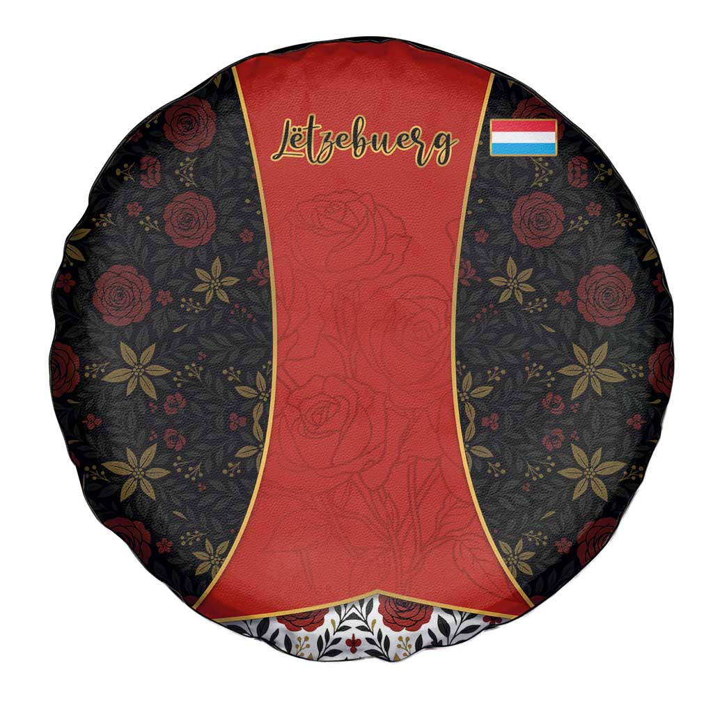 Luxembourg Spare Tire Cover with Floral Folk Embroidery and Red Black Pattern Design