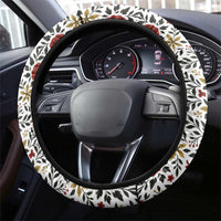 Luxembourg Steering Wheel Cover with Floral Folk Embroidery and Red Black Pattern Design