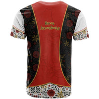 Luxembourg T Shirt with Floral Folk Embroidery and Red Black Pattern Design