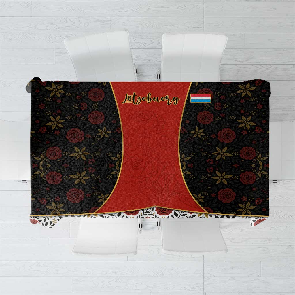 Luxembourg Tablecloth with Floral Folk Embroidery and Red Black Pattern Design