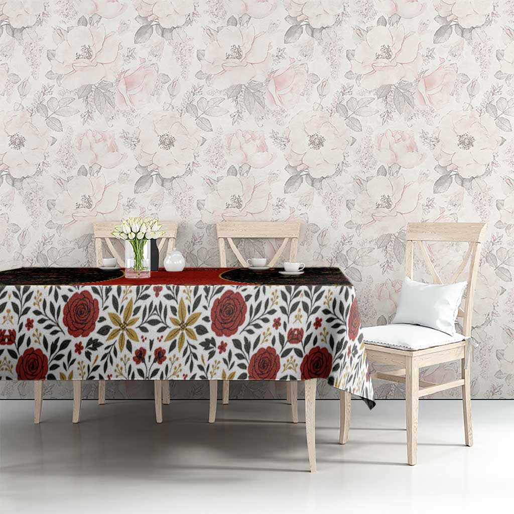 Luxembourg Tablecloth with Floral Folk Embroidery and Red Black Pattern Design