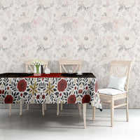 Luxembourg Tablecloth with Floral Folk Embroidery and Red Black Pattern Design