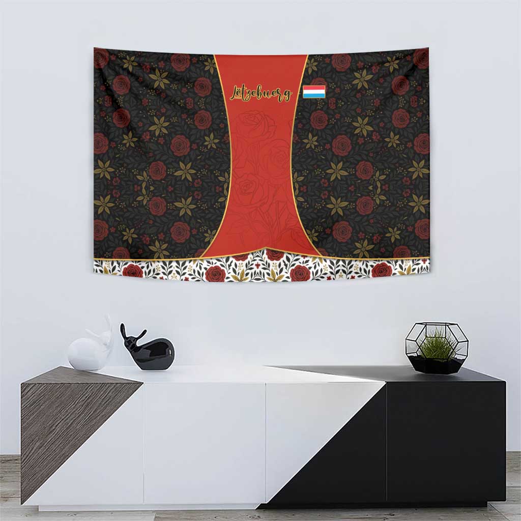 Luxembourg Tapestry with Floral Folk Embroidery and Red Black Pattern Design