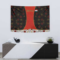 Luxembourg Tapestry with Floral Folk Embroidery and Red Black Pattern Design