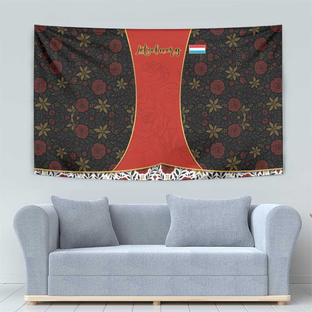 Luxembourg Tapestry with Floral Folk Embroidery and Red Black Pattern Design