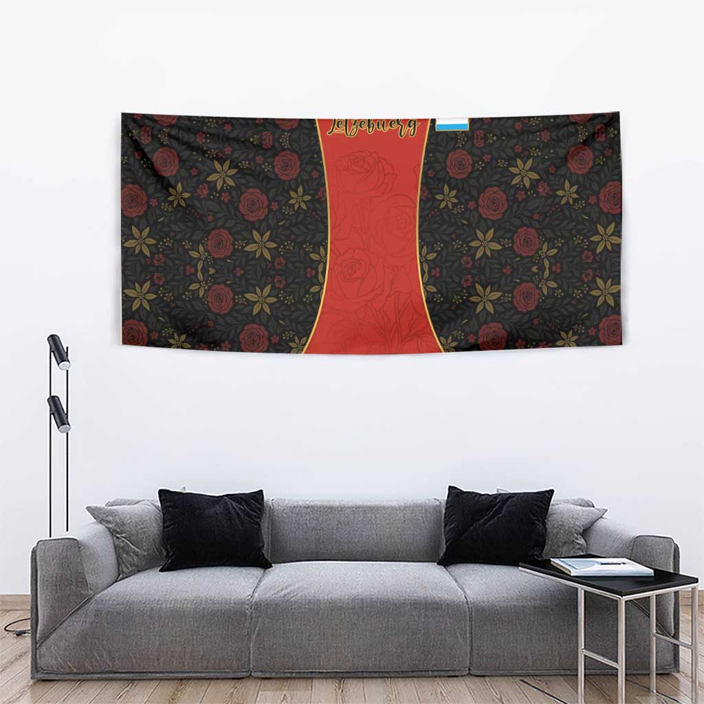Luxembourg Tapestry with Floral Folk Embroidery and Red Black Pattern Design