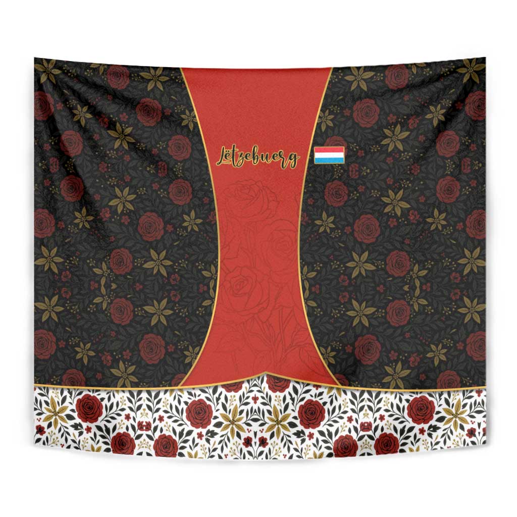 Luxembourg Tapestry with Floral Folk Embroidery and Red Black Pattern Design