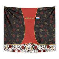 Luxembourg Tapestry with Floral Folk Embroidery and Red Black Pattern Design