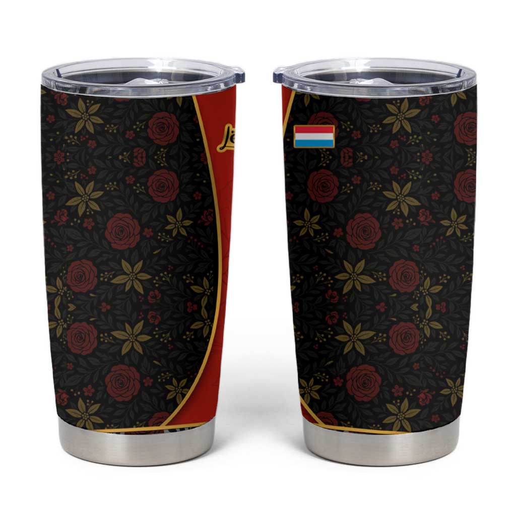 Luxembourg Tumbler Cup with Floral Folk Embroidery and Red Black Pattern Design