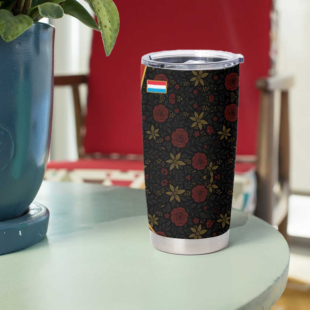 Luxembourg Tumbler Cup with Floral Folk Embroidery and Red Black Pattern Design