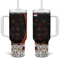 Luxembourg Tumbler With Handle with Floral Folk Embroidery and Red Black Pattern Design