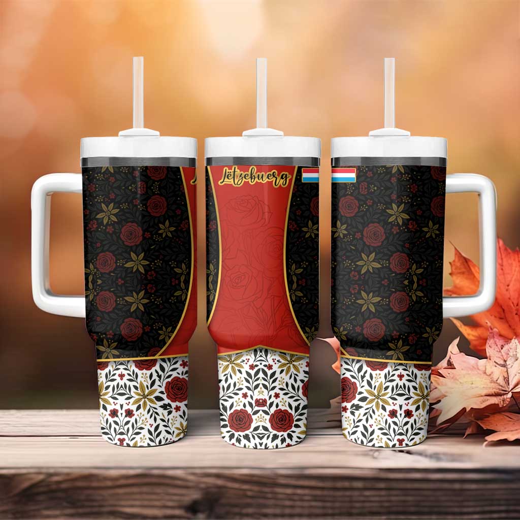 Luxembourg Tumbler With Handle with Floral Folk Embroidery and Red Black Pattern Design