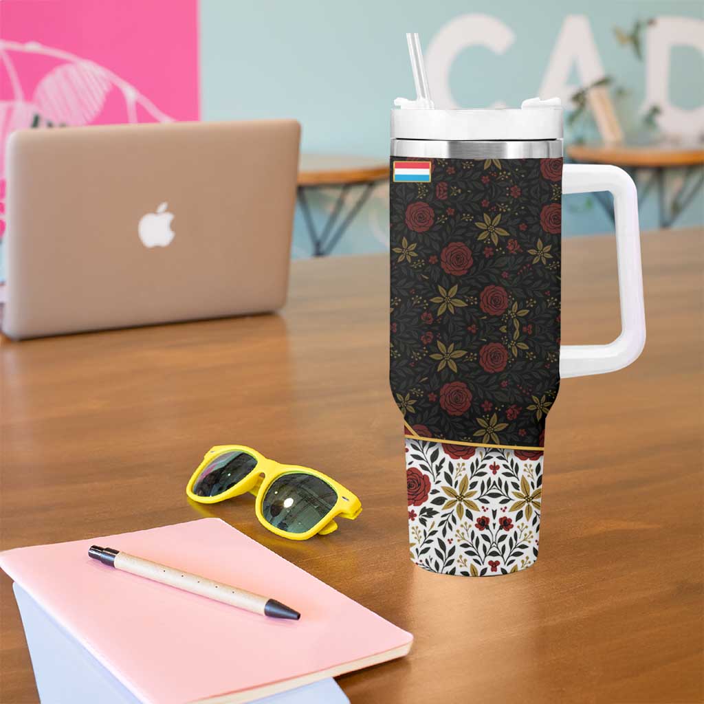 Luxembourg Tumbler With Handle with Floral Folk Embroidery and Red Black Pattern Design