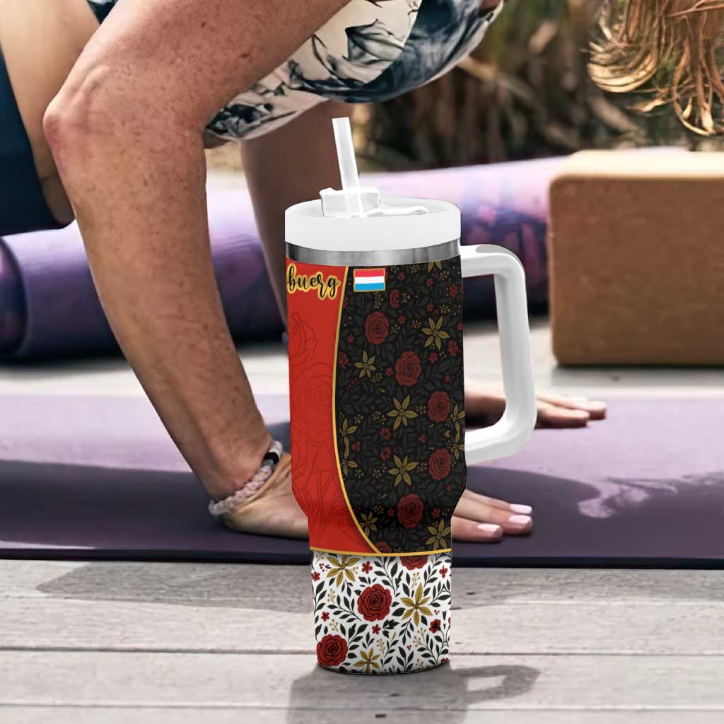 Luxembourg Tumbler With Handle with Floral Folk Embroidery and Red Black Pattern Design