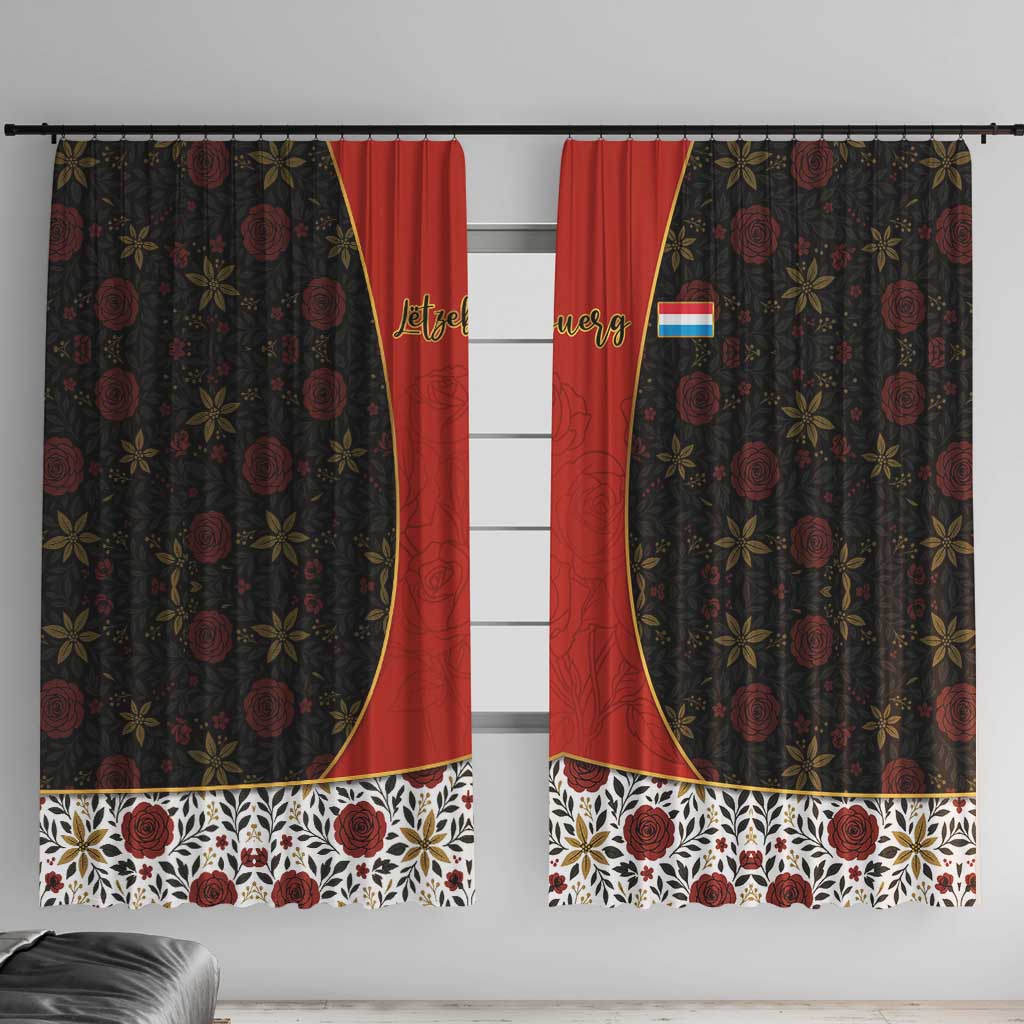 Luxembourg Window Curtain with Floral Folk Embroidery and Red Black Pattern Design