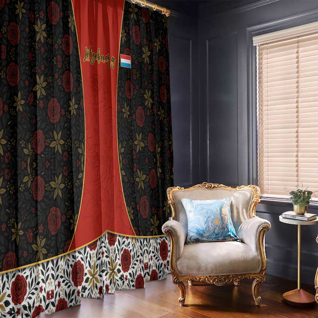 Luxembourg Window Curtain with Floral Folk Embroidery and Red Black Pattern Design