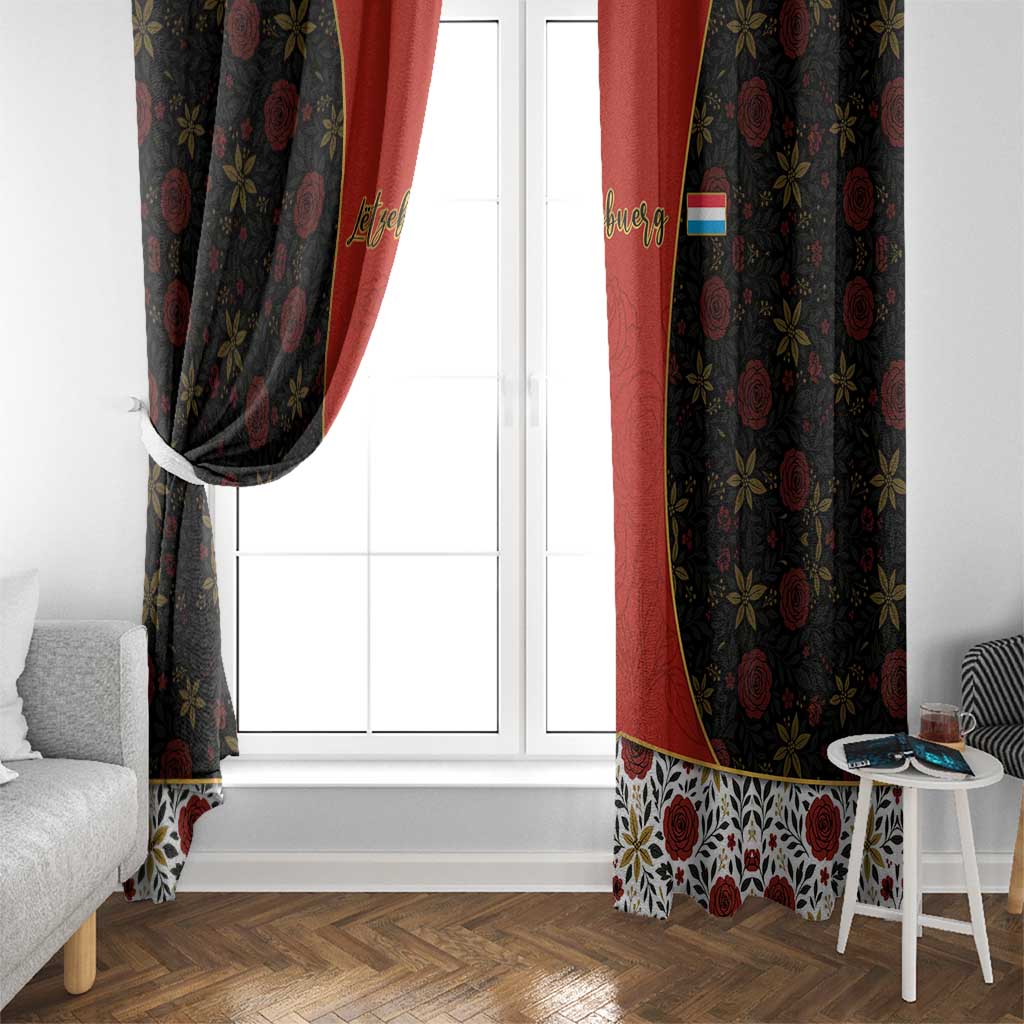 Luxembourg Window Curtain with Floral Folk Embroidery and Red Black Pattern Design