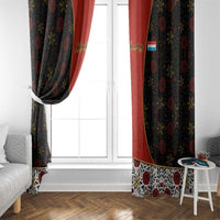 Luxembourg Window Curtain with Floral Folk Embroidery and Red Black Pattern Design