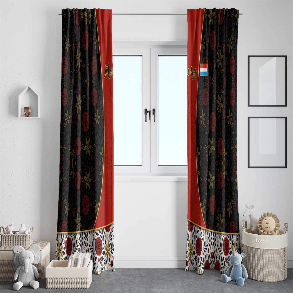 Luxembourg Window Curtain with Floral Folk Embroidery and Red Black Pattern Design