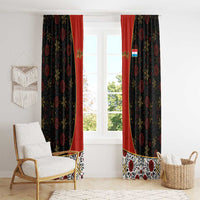 Luxembourg Window Curtain with Floral Folk Embroidery and Red Black Pattern Design