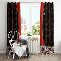 Luxembourg Window Curtain with Floral Folk Embroidery and Red Black Pattern Design