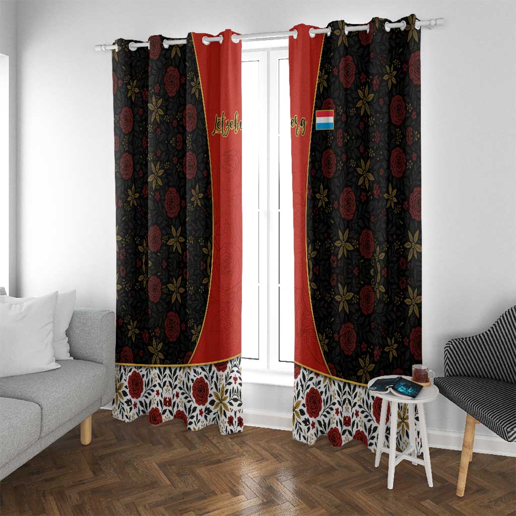 Luxembourg Window Curtain with Floral Folk Embroidery and Red Black Pattern Design