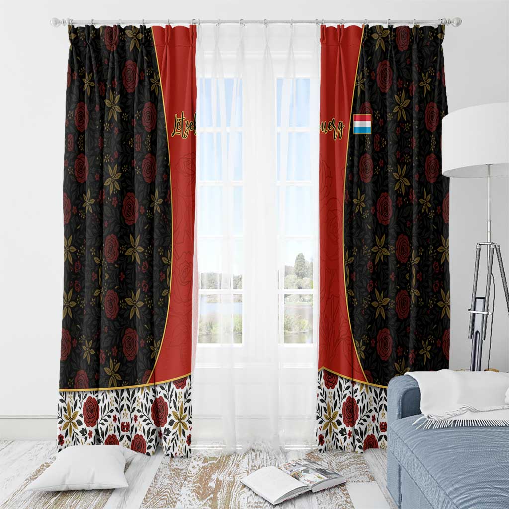 Luxembourg Window Curtain with Floral Folk Embroidery and Red Black Pattern Design