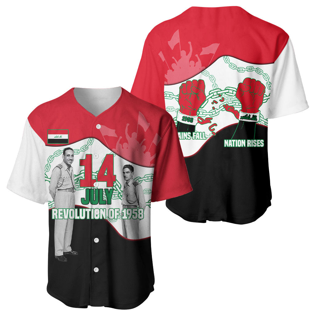 Iraq 14 July Revolution 1958 Baseball Jersey Abdul Karim Qasim Broken Chains Rising Fists