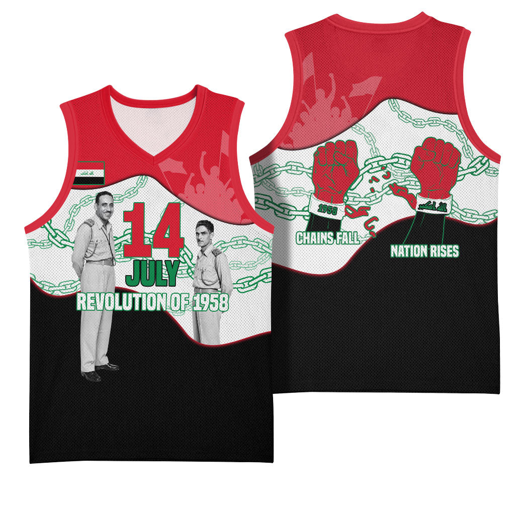 Iraq 14 July Revolution 1958 Basketball Jersey Abdul Karim Qasim Broken Chains Rising Fists