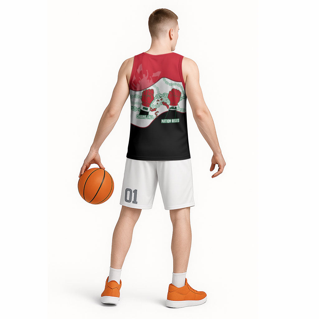 Iraq 14 July Revolution 1958 Basketball Jersey Abdul Karim Qasim Broken Chains Rising Fists
