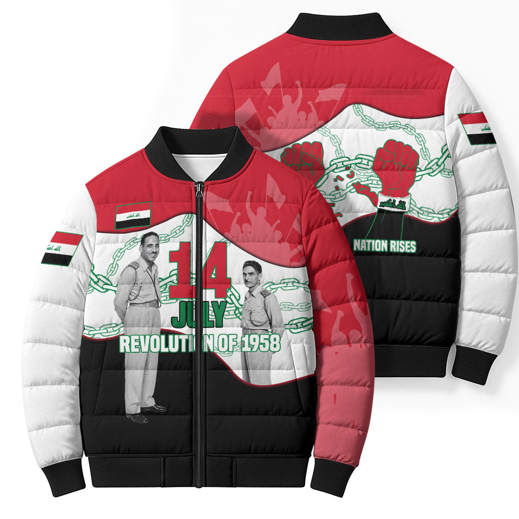 Iraq 14 July Revolution 1958 Bomber Puffer Jacket Abdul Karim Qasim Broken Chains Rising Fists