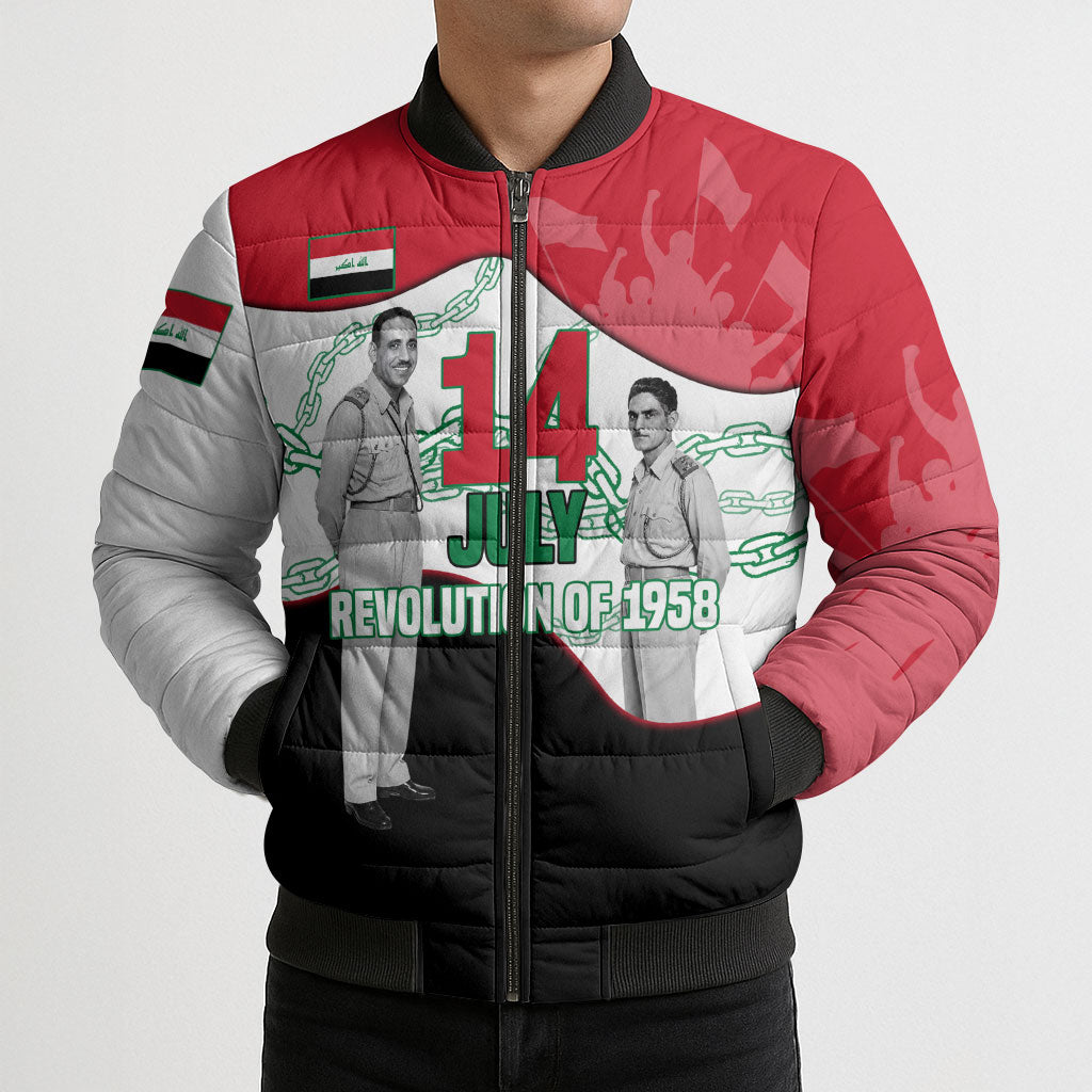 Iraq 14 July Revolution 1958 Bomber Puffer Jacket Abdul Karim Qasim Broken Chains Rising Fists