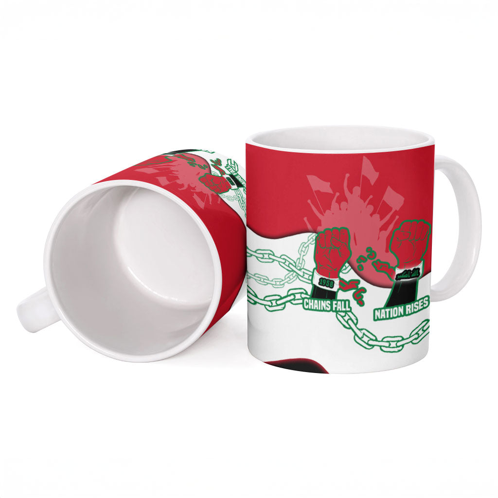 Iraq 14 July Revolution 1958 Ceramic Mug Abdul Karim Qasim Broken Chains Rising Fists