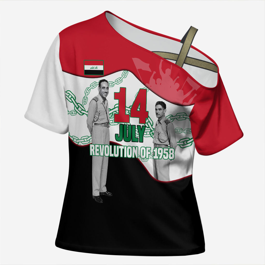 Iraq 14 July Revolution 1958 Cross Shoulder Shirt Abdul Karim Qasim Broken Chains Rising Fists