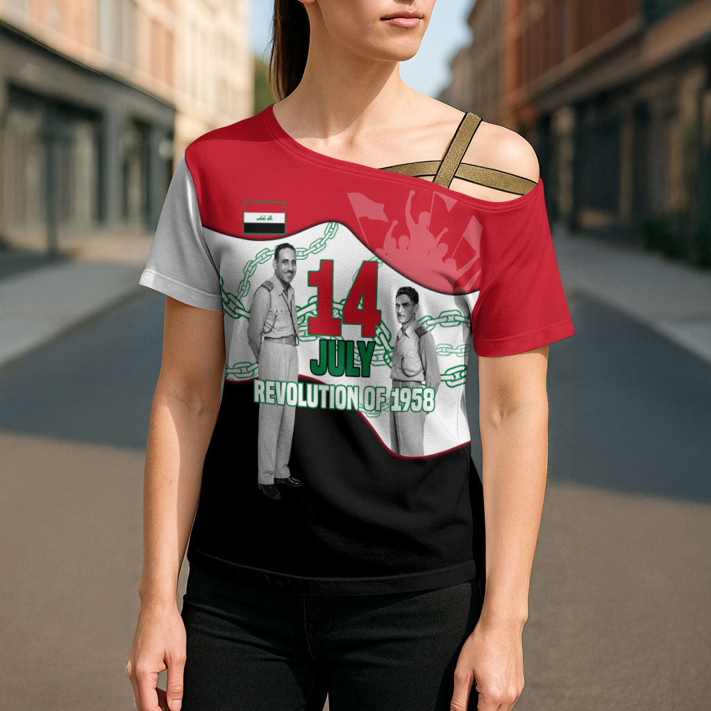 Iraq 14 July Revolution 1958 Cross Shoulder Shirt Abdul Karim Qasim Broken Chains Rising Fists