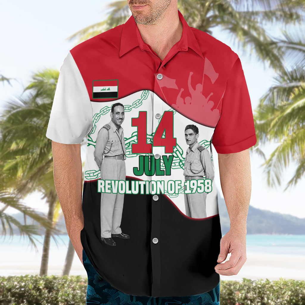 Iraq 14 July Revolution 1958 Hawaiian Shirt Abdul Karim Qasim Broken Chains Rising Fists